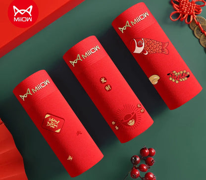 3-pack boxershorts i rött – mjuk bomull med dekorativa motiv